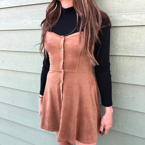 Tan vegan suede button down dress - Picture 3 of 5